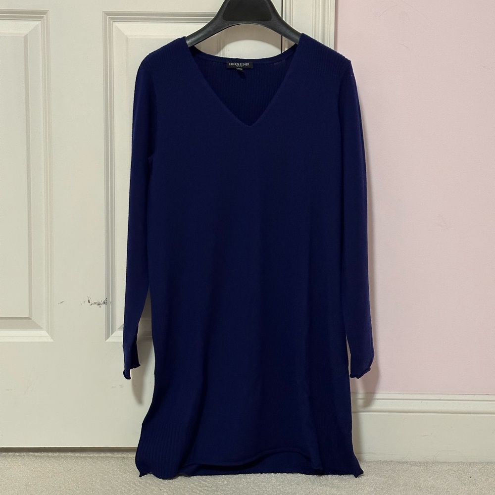 Eileen Fisher V-Neck Merino Wool Tunic Knit Sweater Petite Small